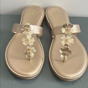 Gold Floral Thong Sandals for Women